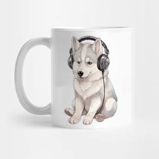 Watercolor Siberian Husky Dog with Headphones Mug